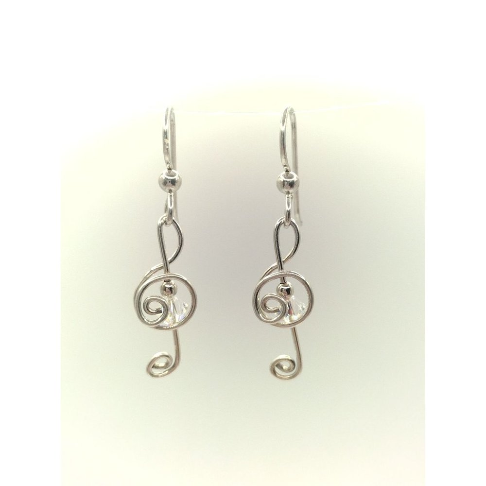 Sterling Silver 925 G Clef Note Musical Note Dangle Earrings